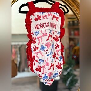 American Honey Girls 2T Boutique Ruffle Romper Bows Patriotic Red White‎ Blue
